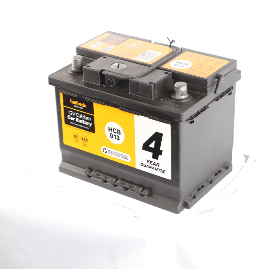  Halfords 12V Calcium Accumulator Battery 62Ah 540A HCB013 - SKU HALFORDS-62AH - Part number Halfords 60Ah Accumulator