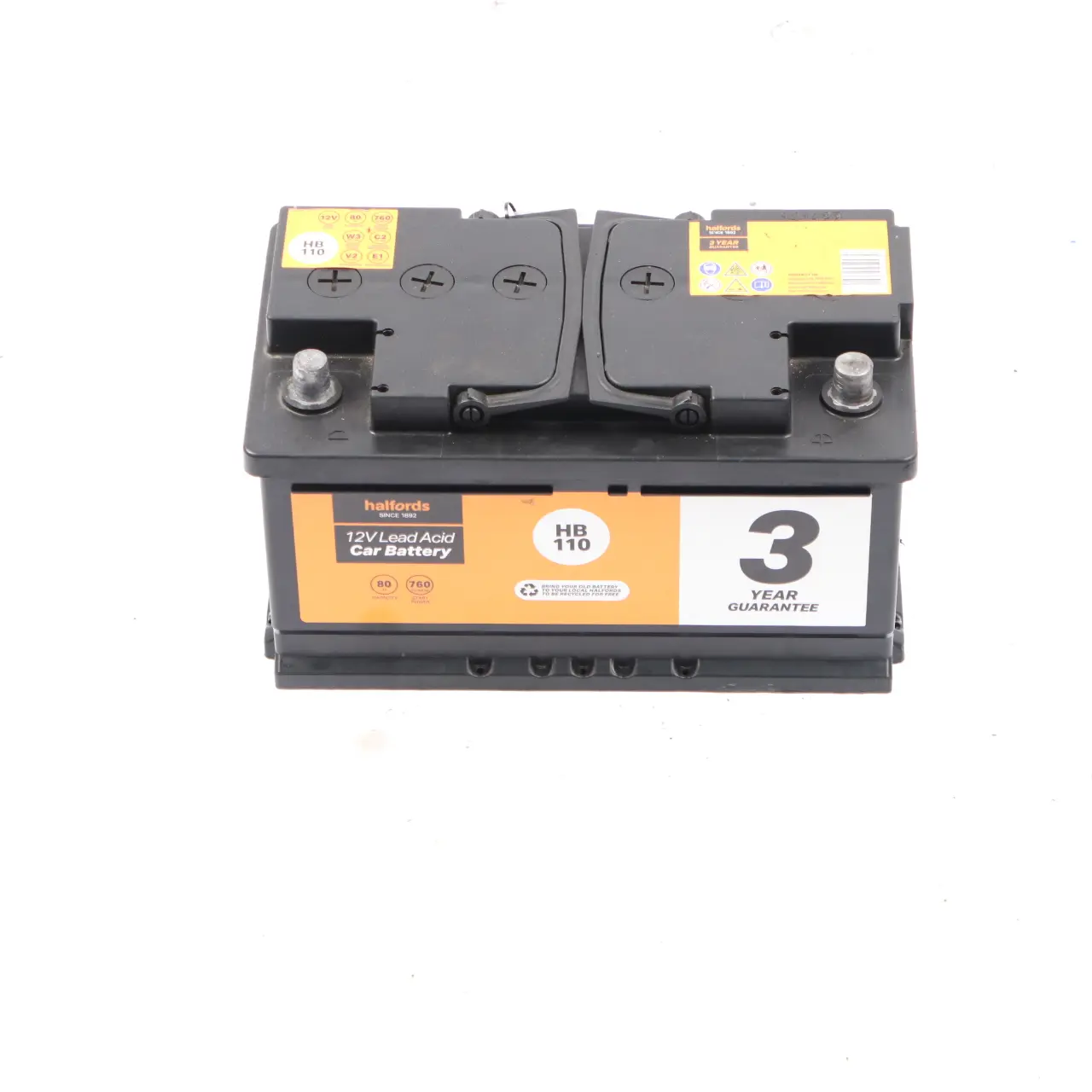 Halfords 12V Lead Acid Accumulator Battery 80Ah 760A HB110