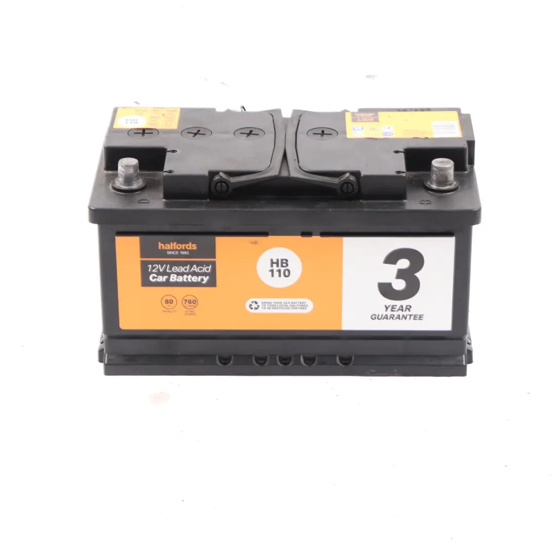 Halfords 12V Lead Acid Accumulator Battery 80Ah 760A HB110  - SKU Halfords 80Ah Accumulator-1 - Part number Halfords 80Ah Accumulator