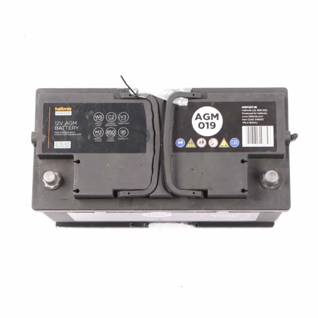  Halfords 12V AGM Accumulator Battery Start Stop 95Ah 850A AGM019 - SKU Halfords 95Ah Accumulator - Part number Halfords 95Ah Accumulator