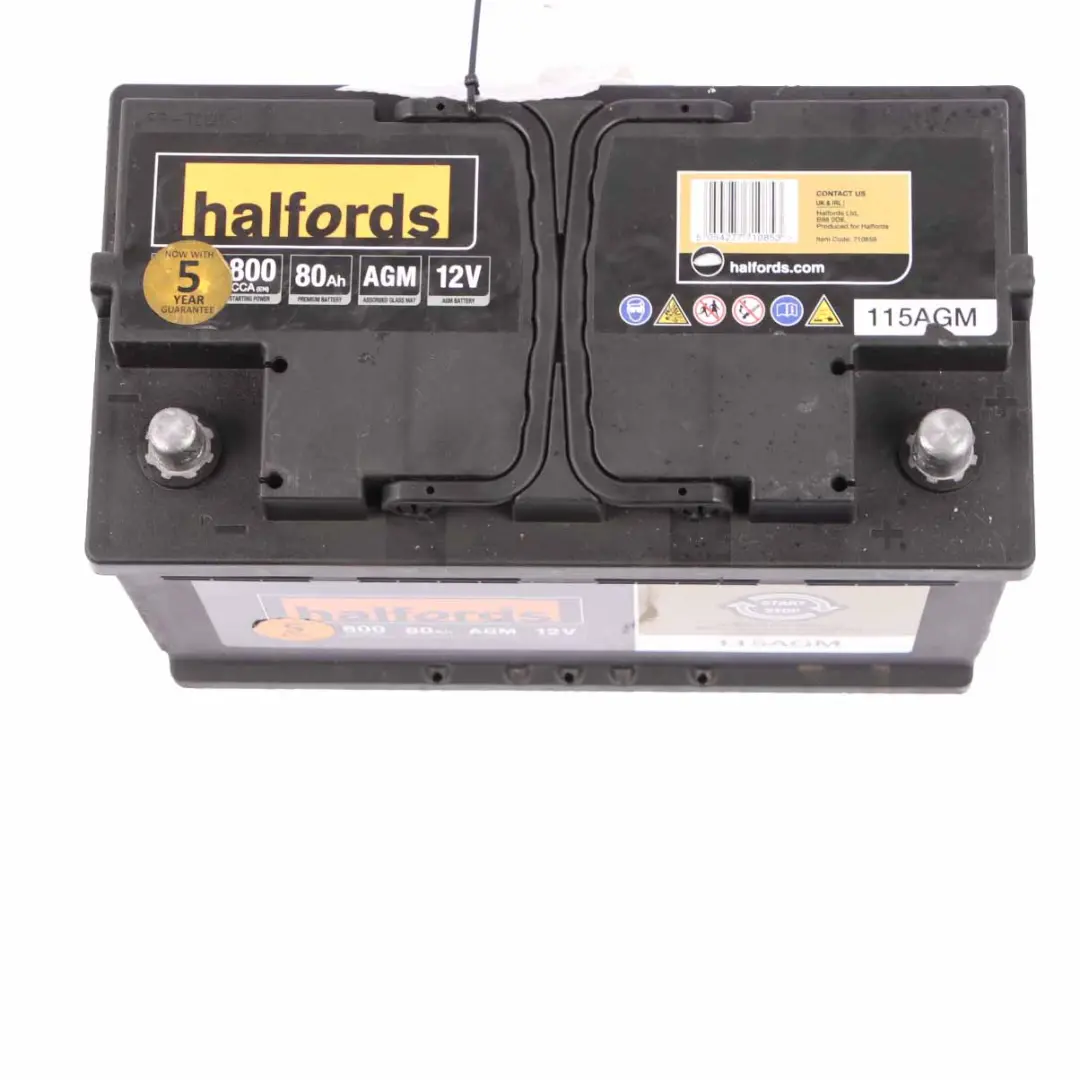 Halfords Advanced 12V AGM 115 Start Stop Accumulator Battery 80Ah 800A to with Part number Halfords Advanced 80Ah Halfords Advanced 12V AGM 115 Start Stop Accumulator Battery 80Ah 800A - SKU Halfords Advanced 80Ah - Part number Halfords Advanced 80Ah