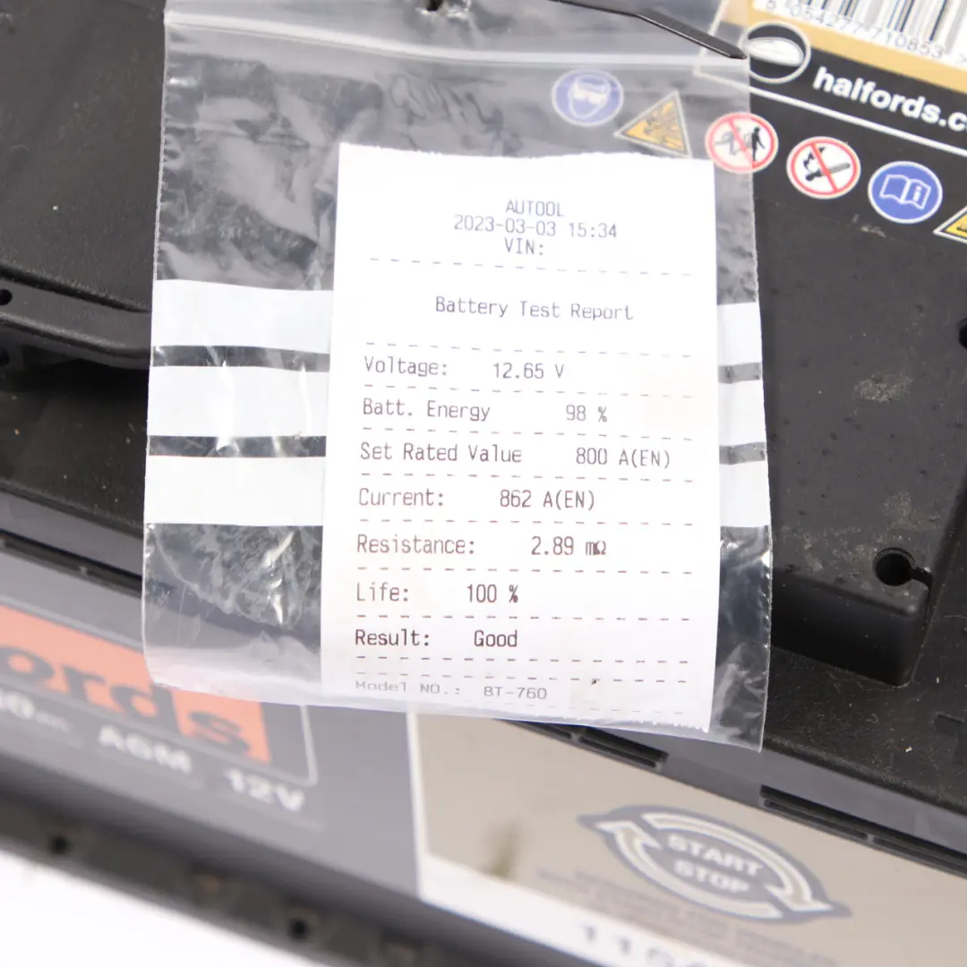  Halfords Advanced 12V AGM 115 Start Stop Accumulator Battery 80Ah 800A - SKU Halfords Advanced 80Ah - Part number Halfords Advanced 80Ah