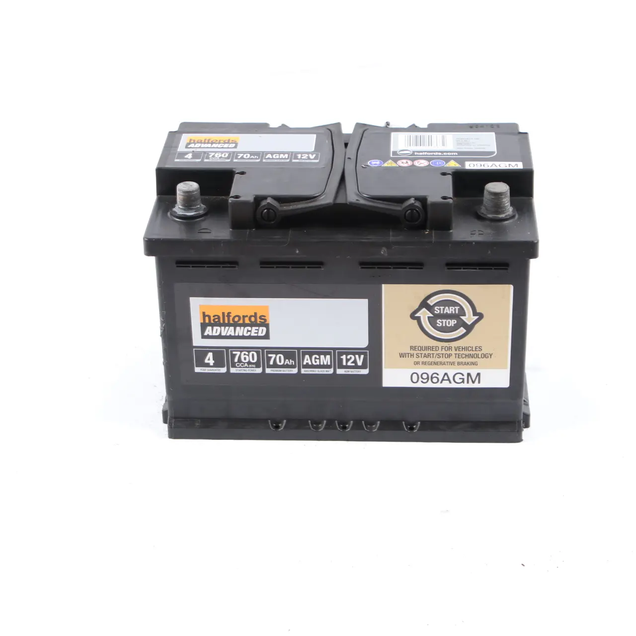 Halfords 12V Start Stop AGM Accumulator Battery 70Ah 760A 096AGM