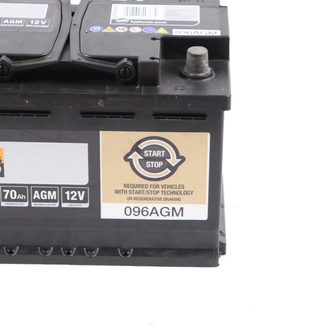 Halfords 12V Start Stop AGM Accumulator Battery 70Ah 760A 096AGM to with Part number Halfords AGM 70Ah Halfords 12V Start Stop AGM Accumulator Battery 70Ah 760A 096AGM - SKU Halfords AGM 70Ah - Part number Halfords AGM 70Ah