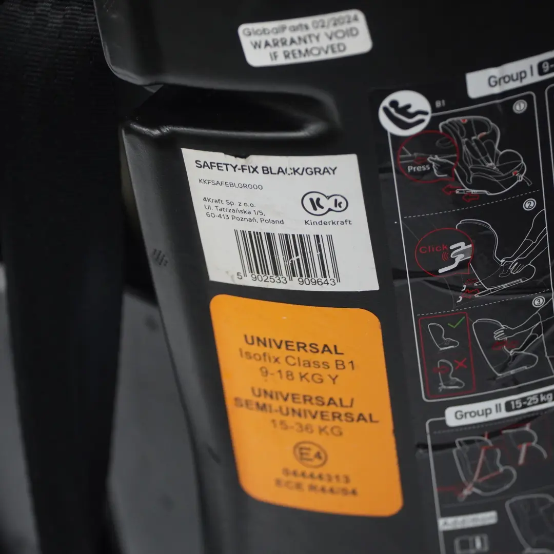  Original Autositz 9-36 kg Normgruppe 1/2/3 Stoff Schwarz - SKU Kinderkraft Safety Fix - Teilenummer Kinderkraft Safety Fix