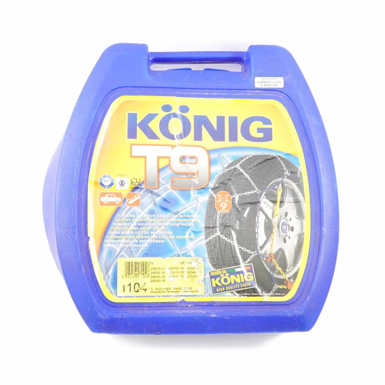 Véritable König T9 Chaînes Pneus Neige Roue Neige Outil d'urgence R17 R18 R19