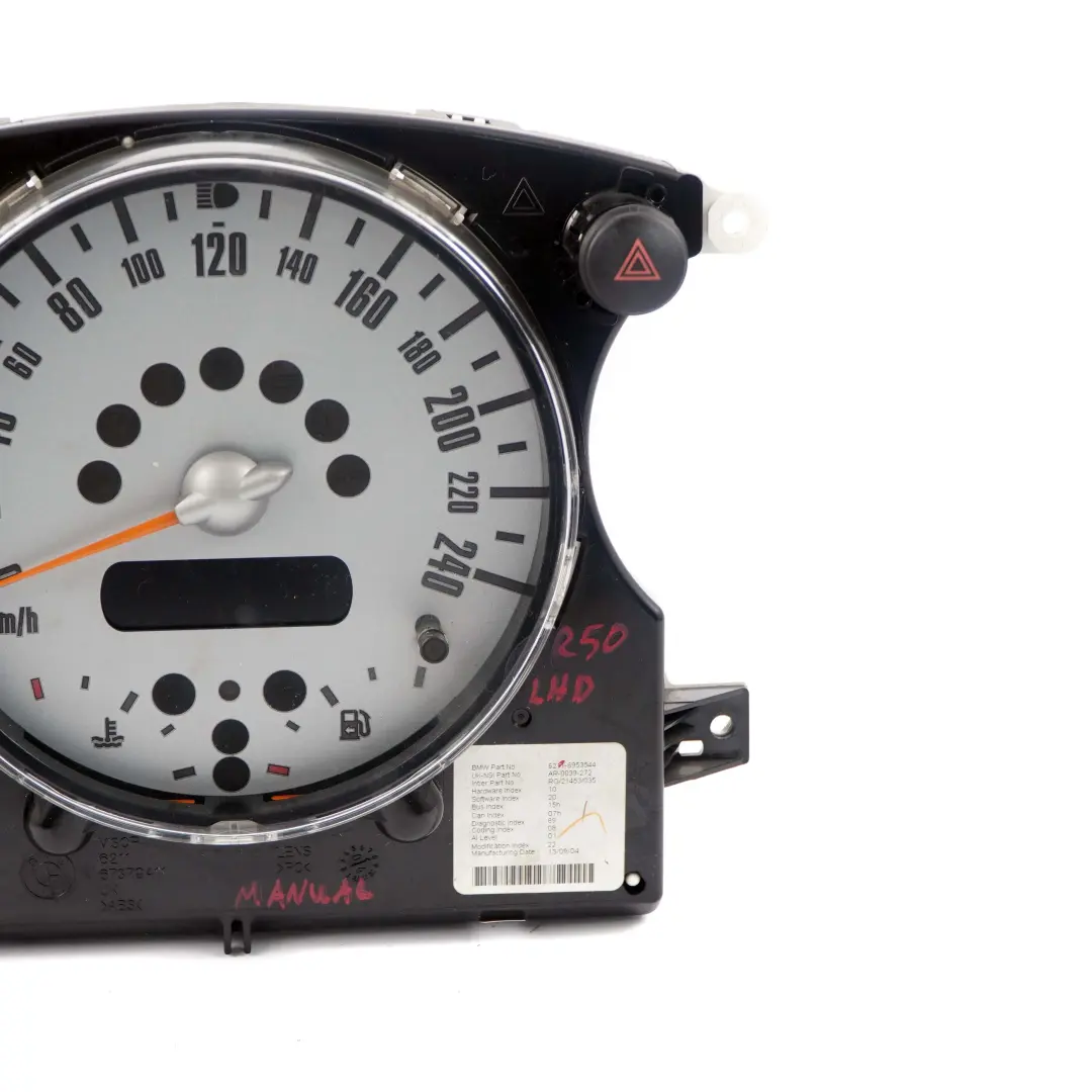 Speedometer Speedo Clock Instrument Cluster to Mini Cooper One R50 R53 S with Part number 6953544 Mini Cooper One R50 R53 S Speedometer Speedo Clock Instrument Cluster - SKU lhd-6953544 - Part number 6953544