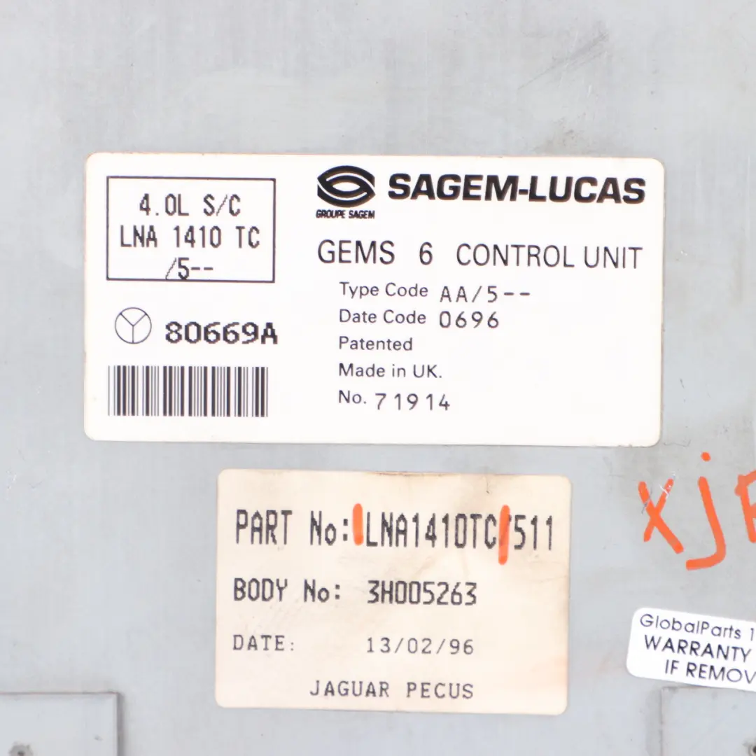 Jaguar XJR X300 4.0 Supercharged 320HP Engine Unit ECU Automatic to with Part number LNA1410TC Jaguar XJR X300 4.0 Supercharged 320HP Engine Unit ECU Automatic - SKU LNA1410TC - Part number LNA1410TC