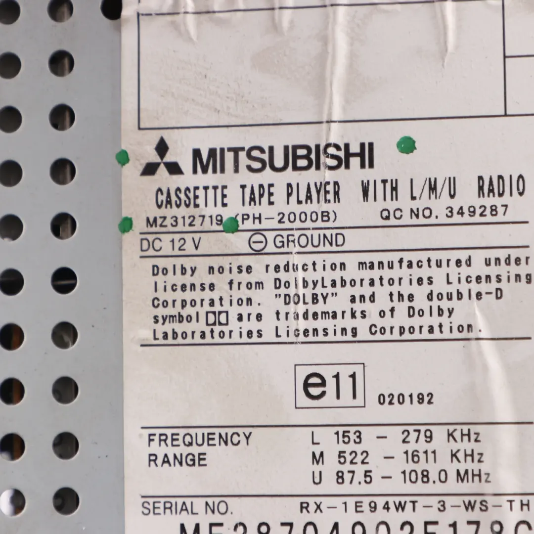 Mitsubishi Shogun Pajero Cassette Player Radio Stereo Audio Tape Player - SKU MZ312719 - Part number MZ312719