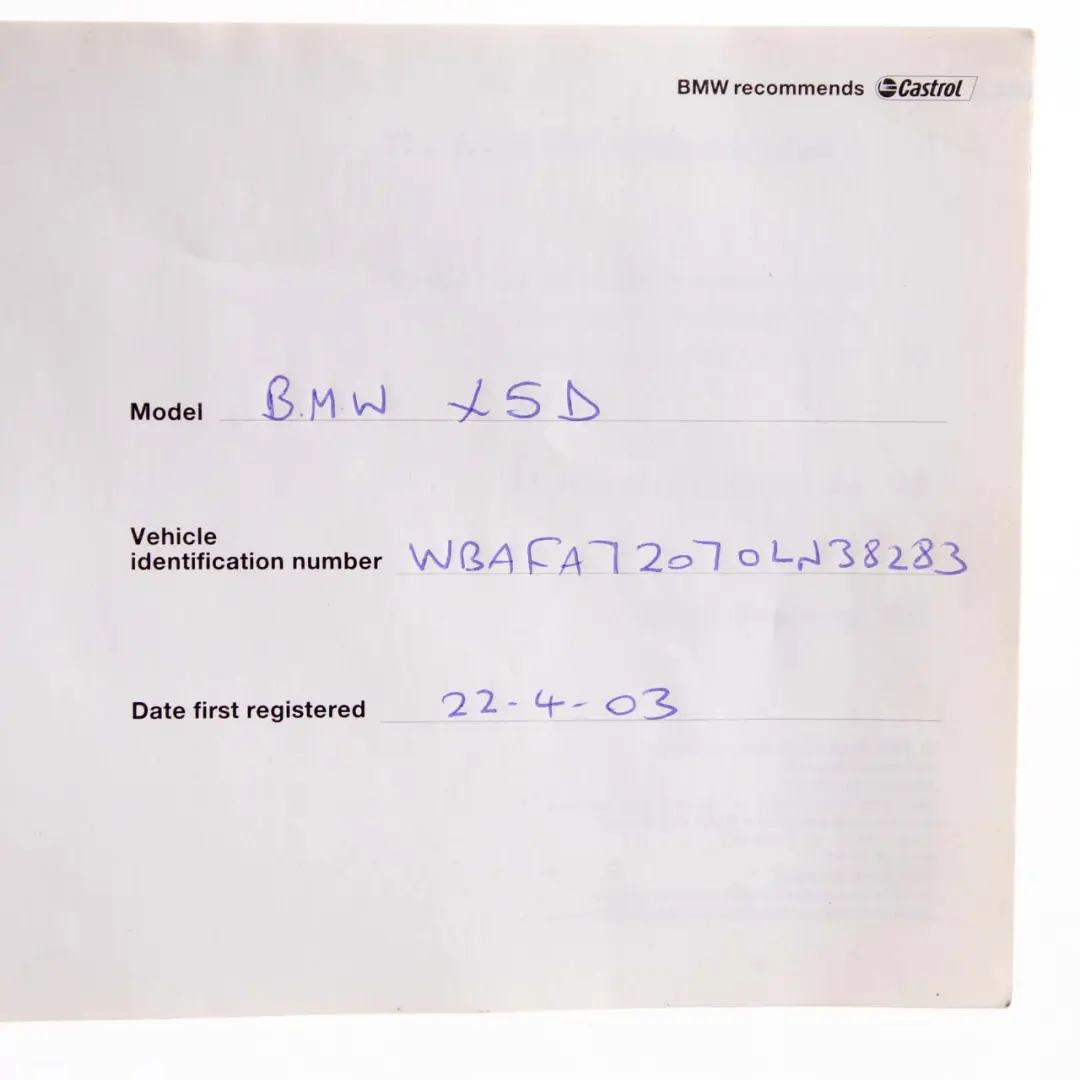 BMW X5 E53 Service Booklet Owner's Handbook Case Pouch Wallet - SKU P-0157089 - Part number 0157089