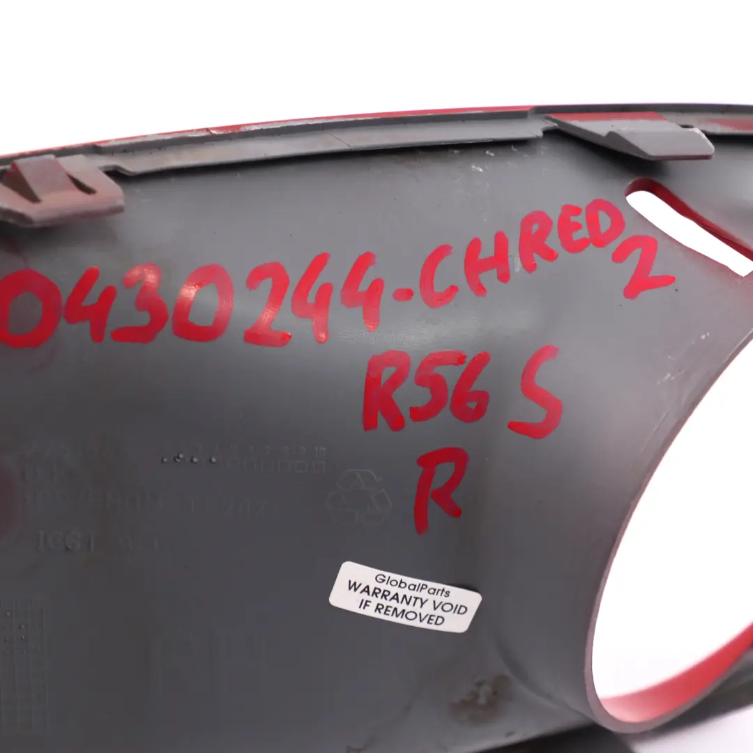 Front Bumper Trim Panel Right O/S Chili Red to Mini Cooper 2 R55 R56 with Part number 2751562 Mini Cooper 2 R55 R56 Front Bumper Trim Panel Right O/S Chili Red - SKU P0430224-CHRED2 - Part number 2751562