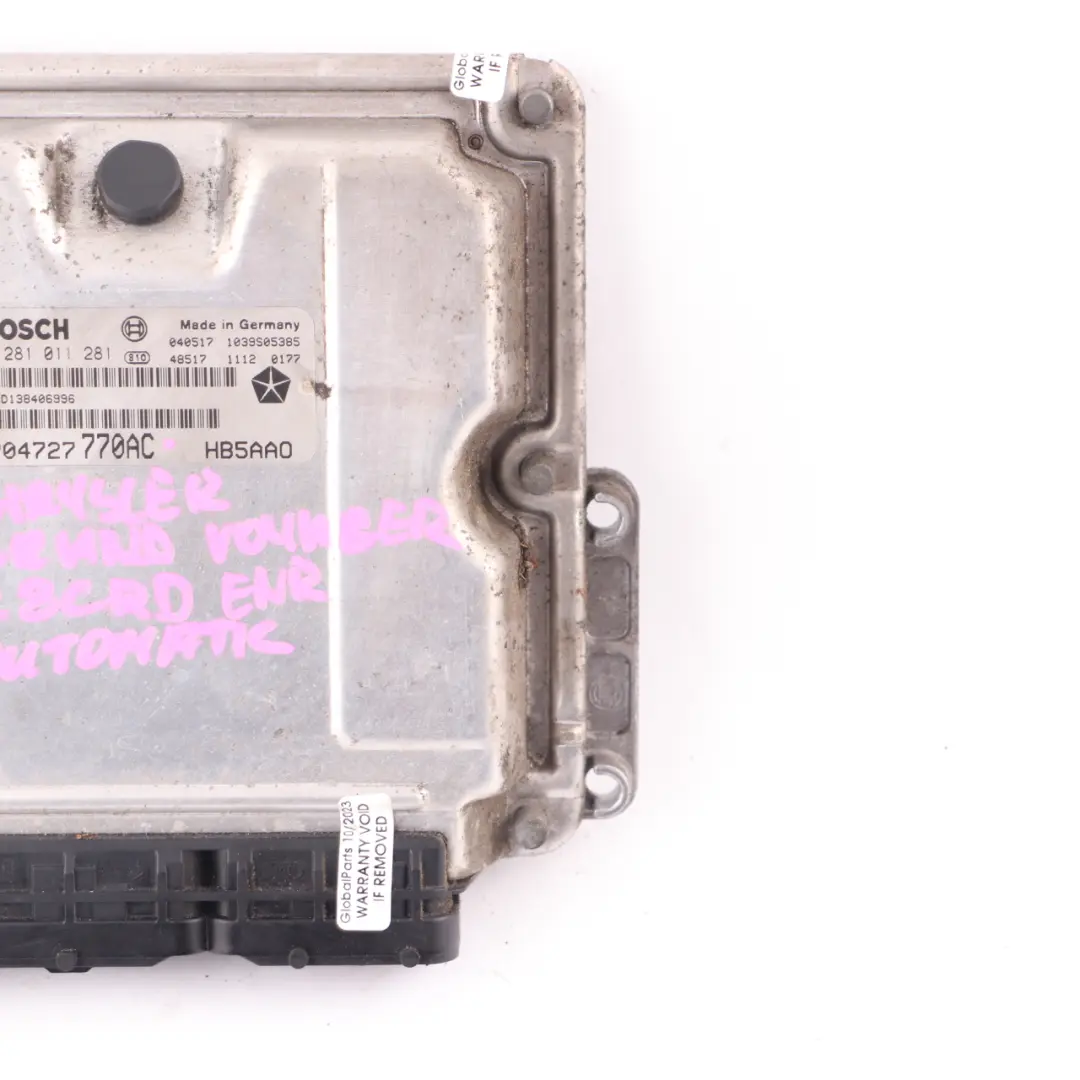 2.8CRD Diesel 163HP Engine Unit ECU Automatic to Chrysler Grand Voyager with Part number P04727770AC Chrysler Grand Voyager 2.8CRD Diesel 163HP Engine Unit ECU Automatic - SKU P04727770AC - Part number P04727770AC