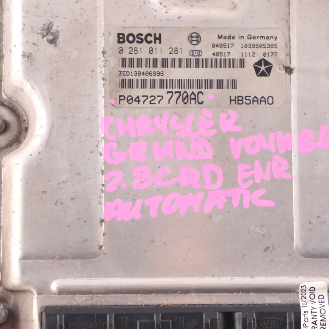 2.8CRD Diesel 163HP Engine Unit ECU Automatic to Chrysler Grand Voyager with Part number P04727770AC Chrysler Grand Voyager 2.8CRD Diesel 163HP Engine Unit ECU Automatic - SKU P04727770AC - Part number P04727770AC