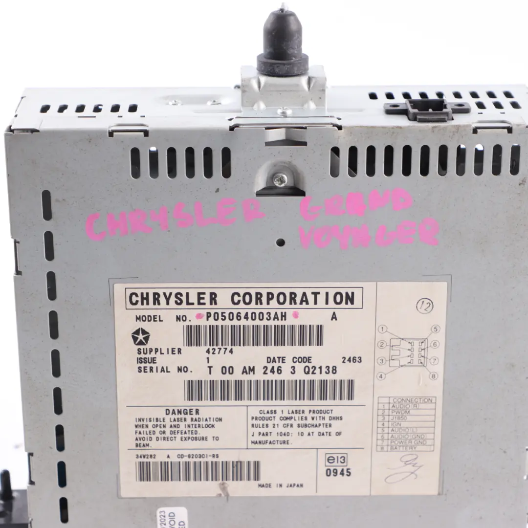 6-disc CD Changer Control Unit Module to Chrysler Grand Voyager with Part number P05064003AH Chrysler Grand Voyager 6-disc CD Changer Control Unit Module - SKU P05064003AH - Part number P05064003AH