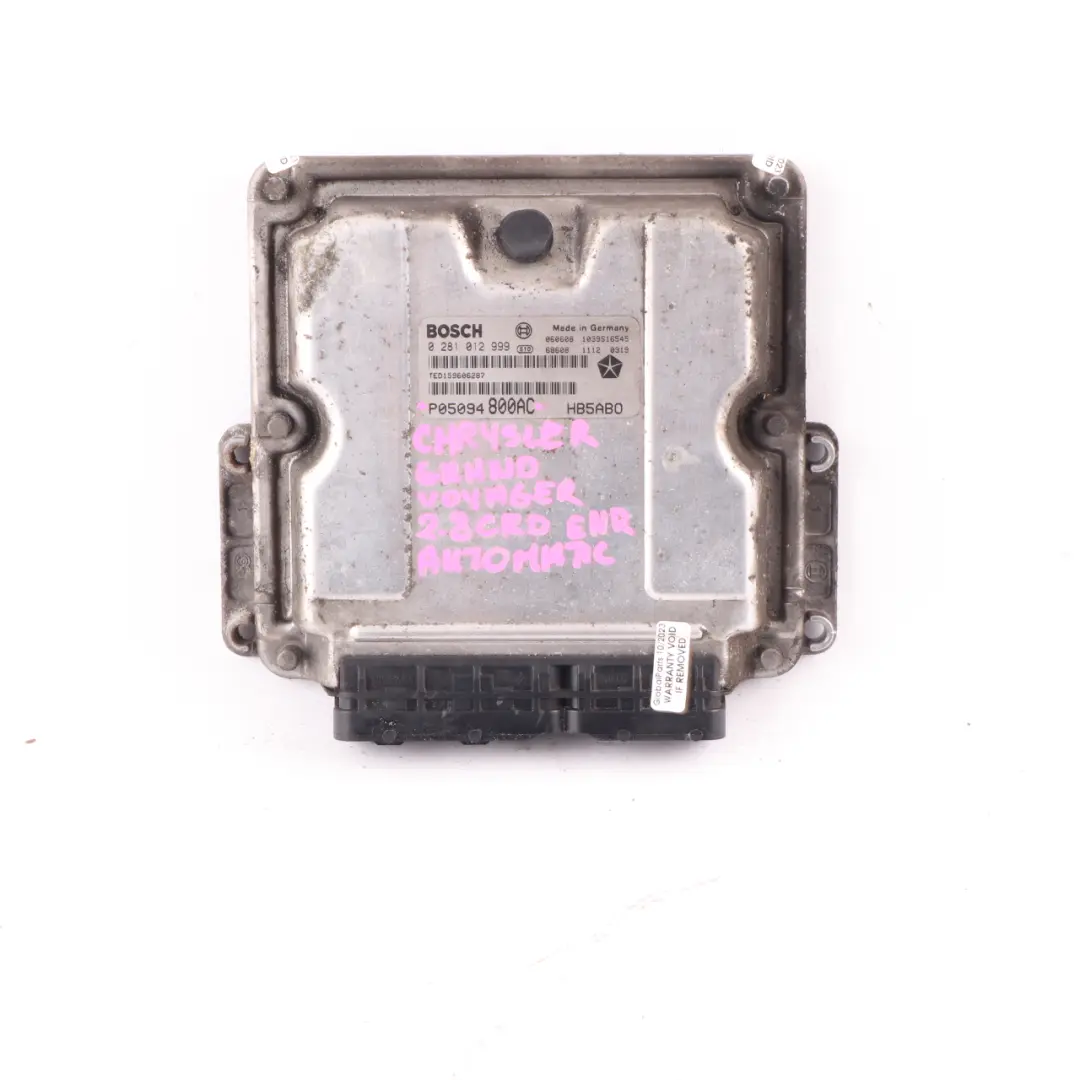 2.8CRD Diesel 163HP Engine Unit ECU Automatic to Chrysler Grand Voyager with Part number P05094800AC Chrysler Grand Voyager 2.8CRD Diesel 163HP Engine Unit ECU Automatic - SKU P05094800AC - Part number P05094800AC