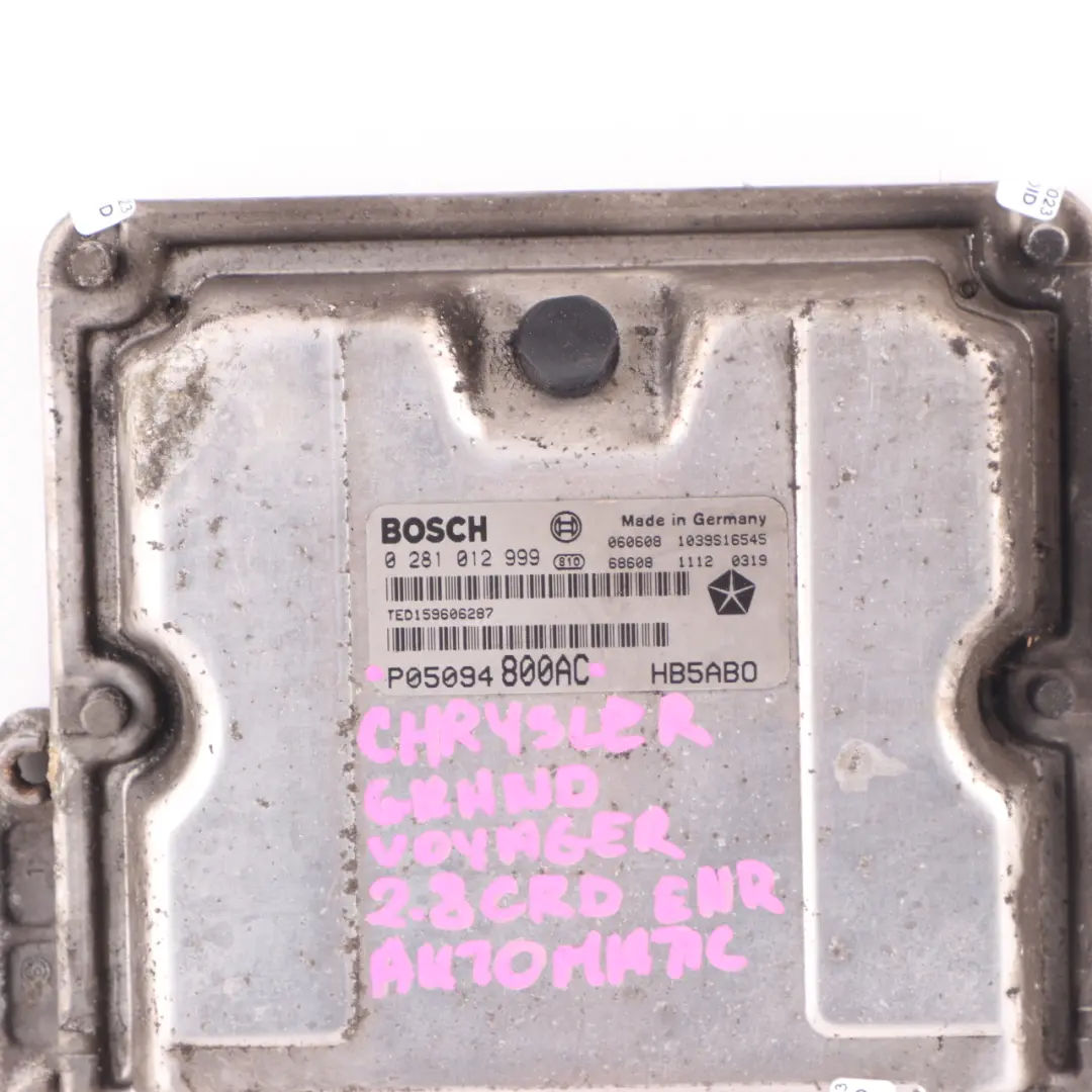 2.8CRD Diesel 163HP Engine Unit ECU Automatic to Chrysler Grand Voyager with Part number P05094800AC Chrysler Grand Voyager 2.8CRD Diesel 163HP Engine Unit ECU Automatic - SKU P05094800AC - Part number P05094800AC