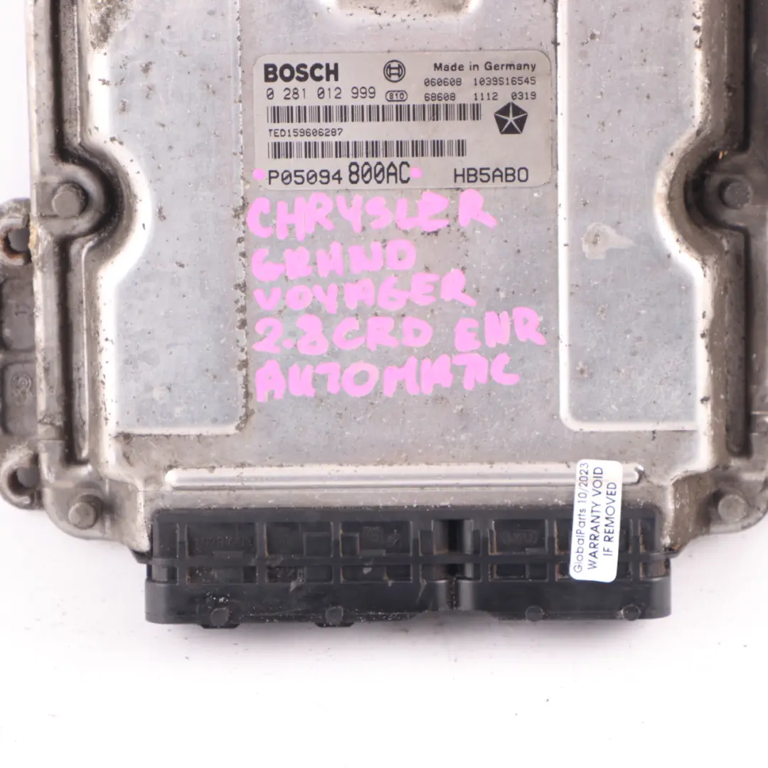 2.8CRD Diesel 163HP Engine Unit ECU Automatic to Chrysler Grand Voyager with Part number P05094800AC Chrysler Grand Voyager 2.8CRD Diesel 163HP Engine Unit ECU Automatic - SKU P05094800AC - Part number P05094800AC