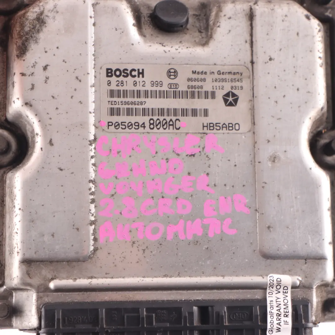 2.8CRD Diesel 163HP Engine Unit ECU Automatic to Chrysler Grand Voyager with Part number P05094800AC Chrysler Grand Voyager 2.8CRD Diesel 163HP Engine Unit ECU Automatic - SKU P05094800AC - Part number P05094800AC