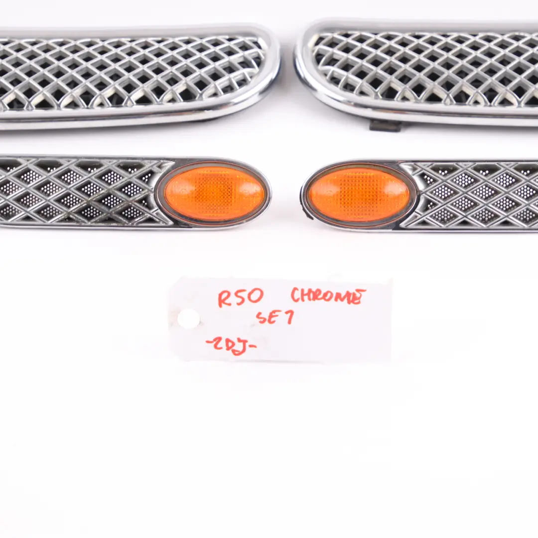 Mini R50 Front Left Right Hood Bonnet Wing Turn Indicator Trim Grille Set Chrome - SKU R50 Chrome Set - Part number R50 Set