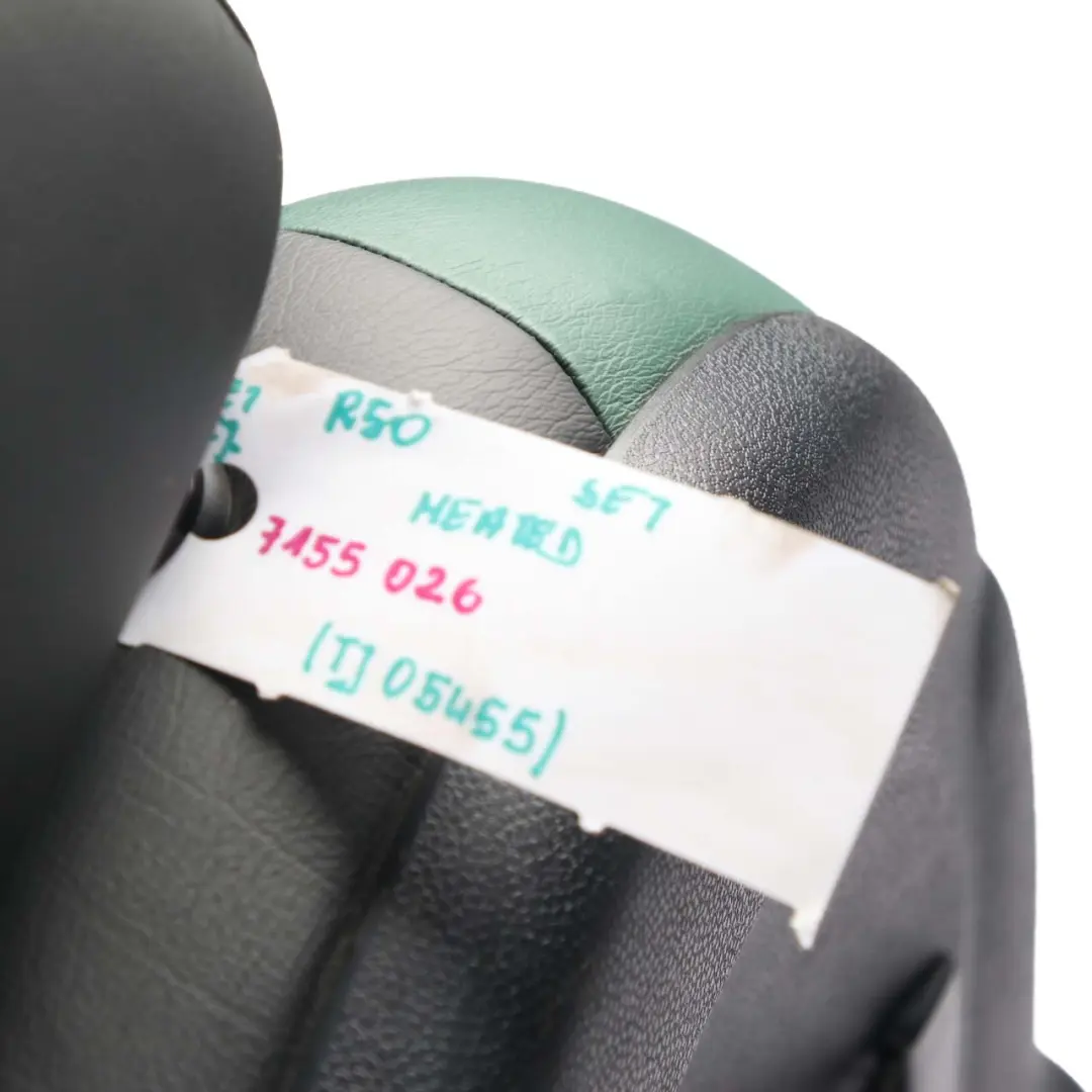 Seats Mini Cooper R53 Heated Green Leather Gravity Emerald Front Rear Seat to with Part number R50 Seats Mini Cooper R53 Heated Green Leather Gravity Emerald Front Rear Seat - SKU R50 Green Leather Seats Set (T2EM) - Part number R50