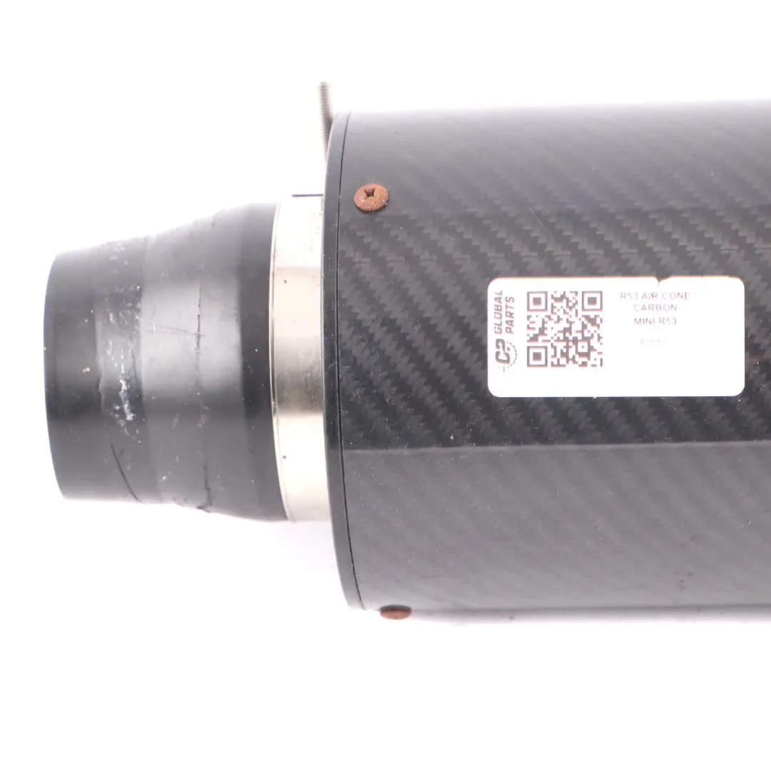 Filter Cone Carbon Fibre Look Housing to Air Box Mini Cooper R53 Air with Part number R53 AIR CONE CARBON Air Box Mini Cooper R53 Air Filter Cone Carbon Fibre Look Housing - SKU R53 AIR CONE CARBON - Part number R53 AIR CONE CARBON