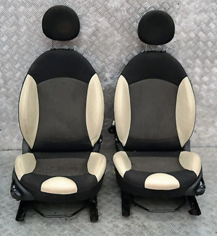 BMW Mini Cooper One Sports Half Leather Cream White Interior Seats Airbag - SKU R56 Sports Half Leather Cream White Seats - Part number R56