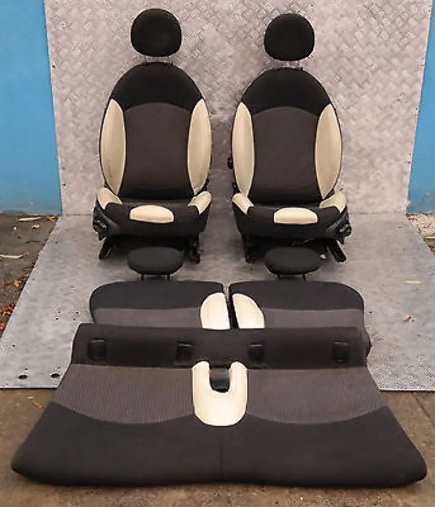 Half Leather Cream White Interior Seats Airbag to BMW Mini Cooper One Sports with Part number R56 BMW Mini Cooper One Sports Half Leather Cream White Interior Seats Airbag - SKU R56 Sports Half Leather Cream White Seats - Part number R56