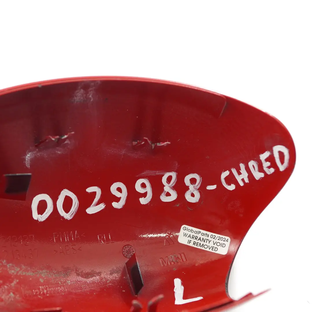 Wing Mirror Cover Mini R50 R53 Cap Housing Door Left N/S Outside Chili Red - 851 to with Part number 0029988 Wing Mirror Cover Mini R50 R53 Cap Housing Door Left N/S Outside Chili Red - 851 - SKU rhd-0029988-CHRED - Part number 0029988