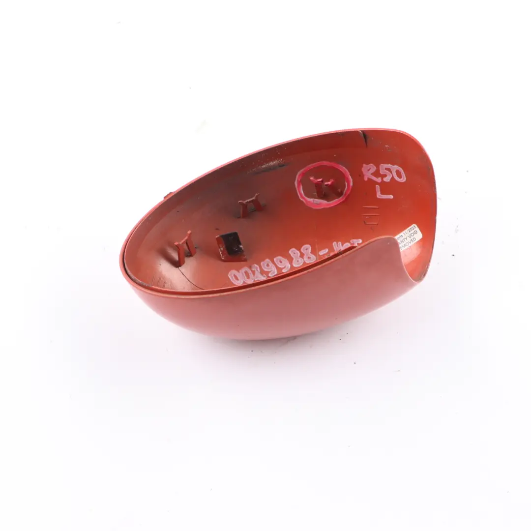Wing Mirror Cover Mini R50 R53 Cap Housing Left N/S Hot Orange Metallic - A26 to with Part number 0029988 Wing Mirror Cover Mini R50 R53 Cap Housing Left N/S Hot Orange Metallic - A26 - SKU rhd-0029988-HOT - Part number 0029988