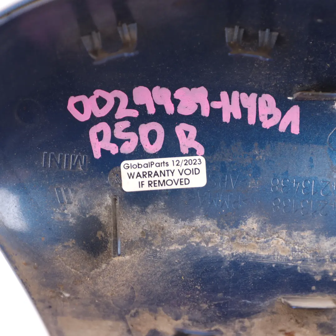 Wing Mirror Mini R50 R52 R53 Cover Cap Casing Right O/S Hyper Blue Metallic A28 to with Part number 0029989 Wing Mirror Mini R50 R52 R53 Cover Cap Casing Right O/S Hyper Blue Metallic A28 - SKU rhd-0029989-HYB1 - Part number 0029989