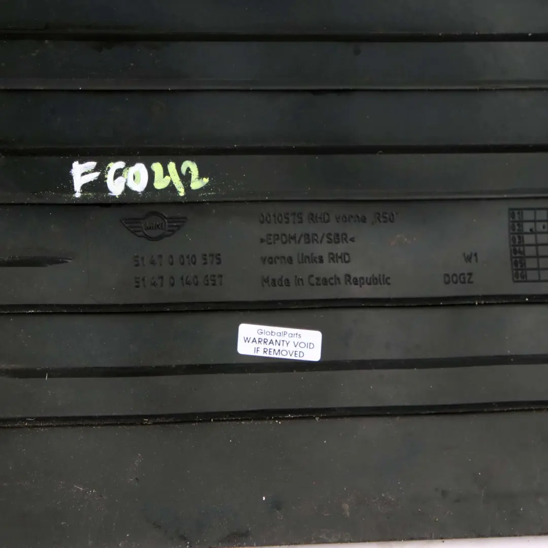 Floor Mats All Weather Interior Front Rubber Mat Set to Mini R50 R53 with Part number 0391752 Mini R50 R53 Floor Mats All Weather Interior Front Rubber Mat Set - SKU rhd-0391752 - Part number 0391752