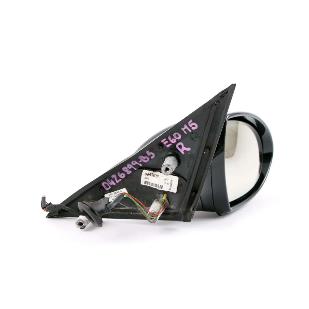 Fold Auto Dip Right Wing Mirror O/S Black Sapphire Metallic 475 to BMW E60 M5 Power with Part number 0426899 BMW E60 M5 Power Fold Auto Dip Right Wing Mirror O/S Black Sapphire Metallic 475 - SKU rhd-0426899-BS - Part number 0426899