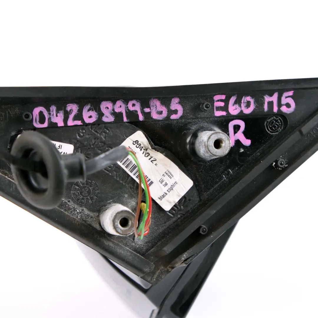 Fold Auto Dip Right Wing Mirror O/S Black Sapphire Metallic 475 to BMW E60 M5 Power with Part number 0426899 BMW E60 M5 Power Fold Auto Dip Right Wing Mirror O/S Black Sapphire Metallic 475 - SKU rhd-0426899-BS - Part number 0426899