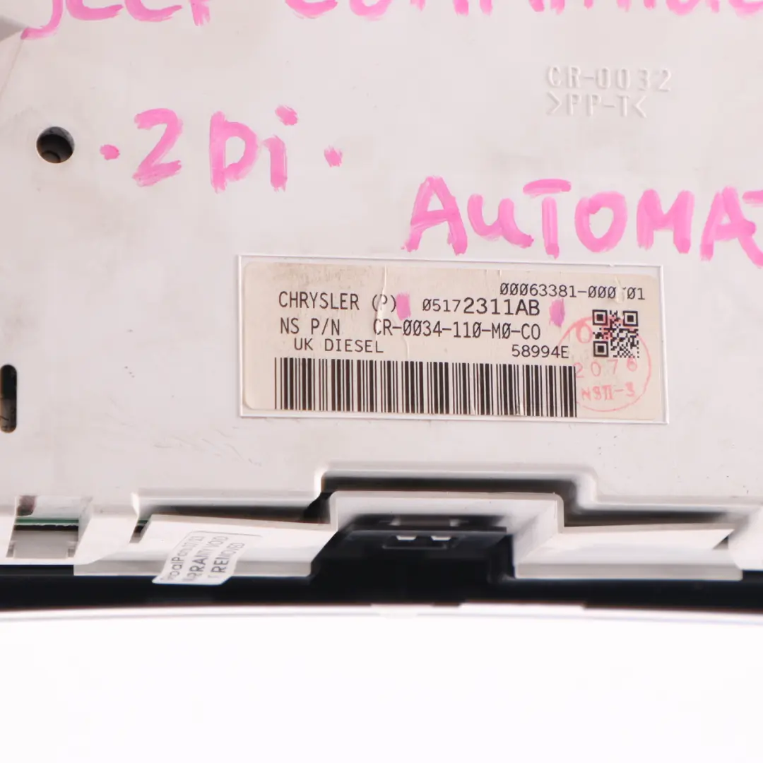 Instrument Cluster Speedo Clocks Automatic to Jeep Commander XK Diesel with Part number 05172311AB Jeep Commander XK Diesel Instrument Cluster Speedo Clocks Automatic - SKU rhd-05172311AB - Part number 05172311AB