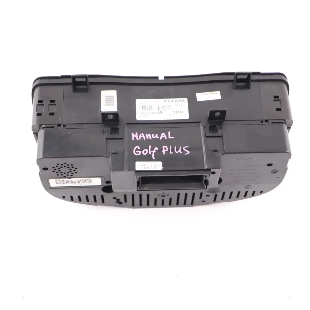 Instrument Cluster Speedo Clocks Meter Manual to VW Golf Plus 5 Diesel with Part number 1K0920964B VW Golf Plus 5 Diesel Instrument Cluster Speedo Clocks Meter Manual - SKU rhd-1K0920964B - Part number 1K0920964B
