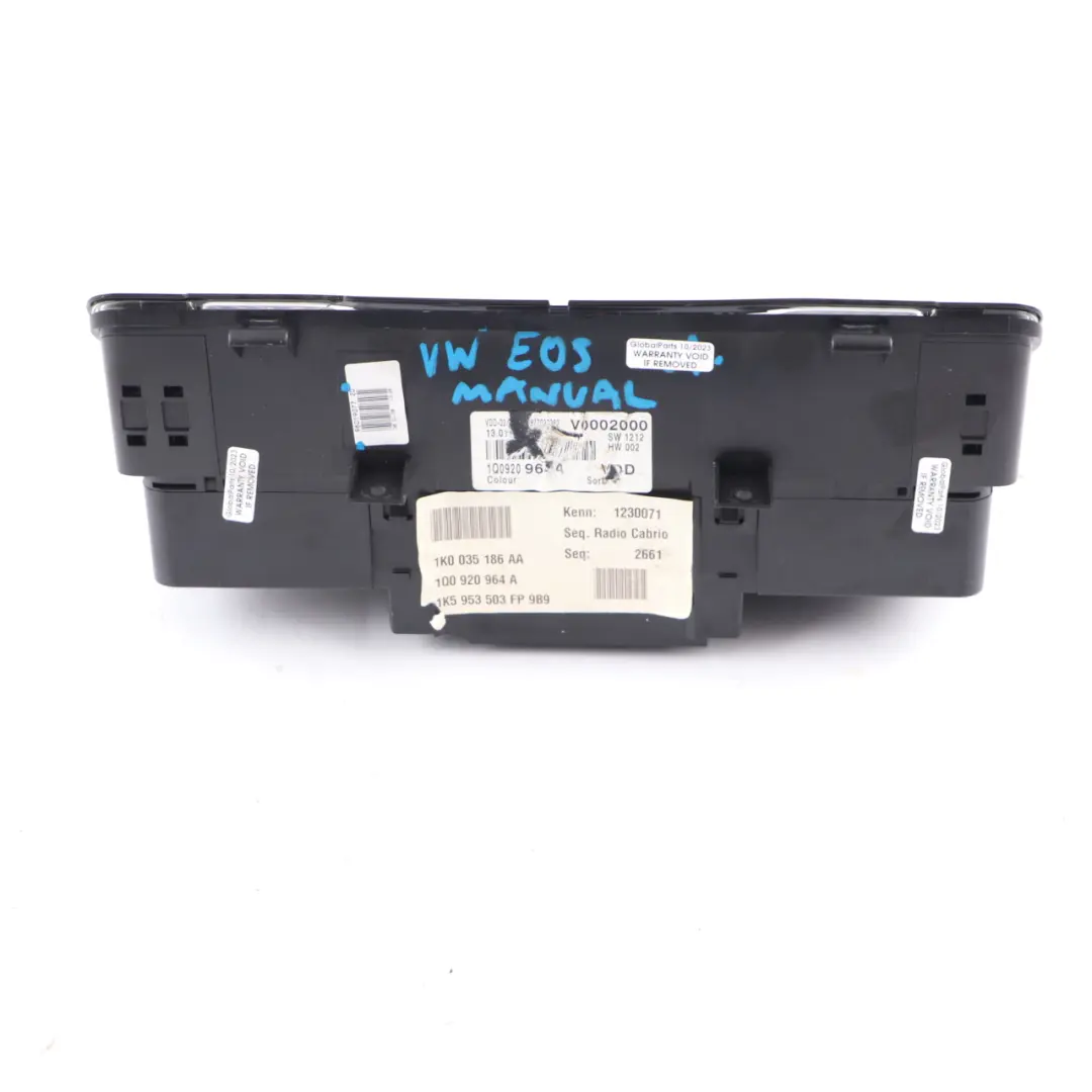 Instrument Cluster Speedo Clocks Meter Manual to Volkswagen EOS Diesel with Part number 1Q0920964A Volkswagen EOS Diesel Instrument Cluster Speedo Clocks Meter Manual - SKU rhd-1Q0920964A - Part number 1Q0920964A