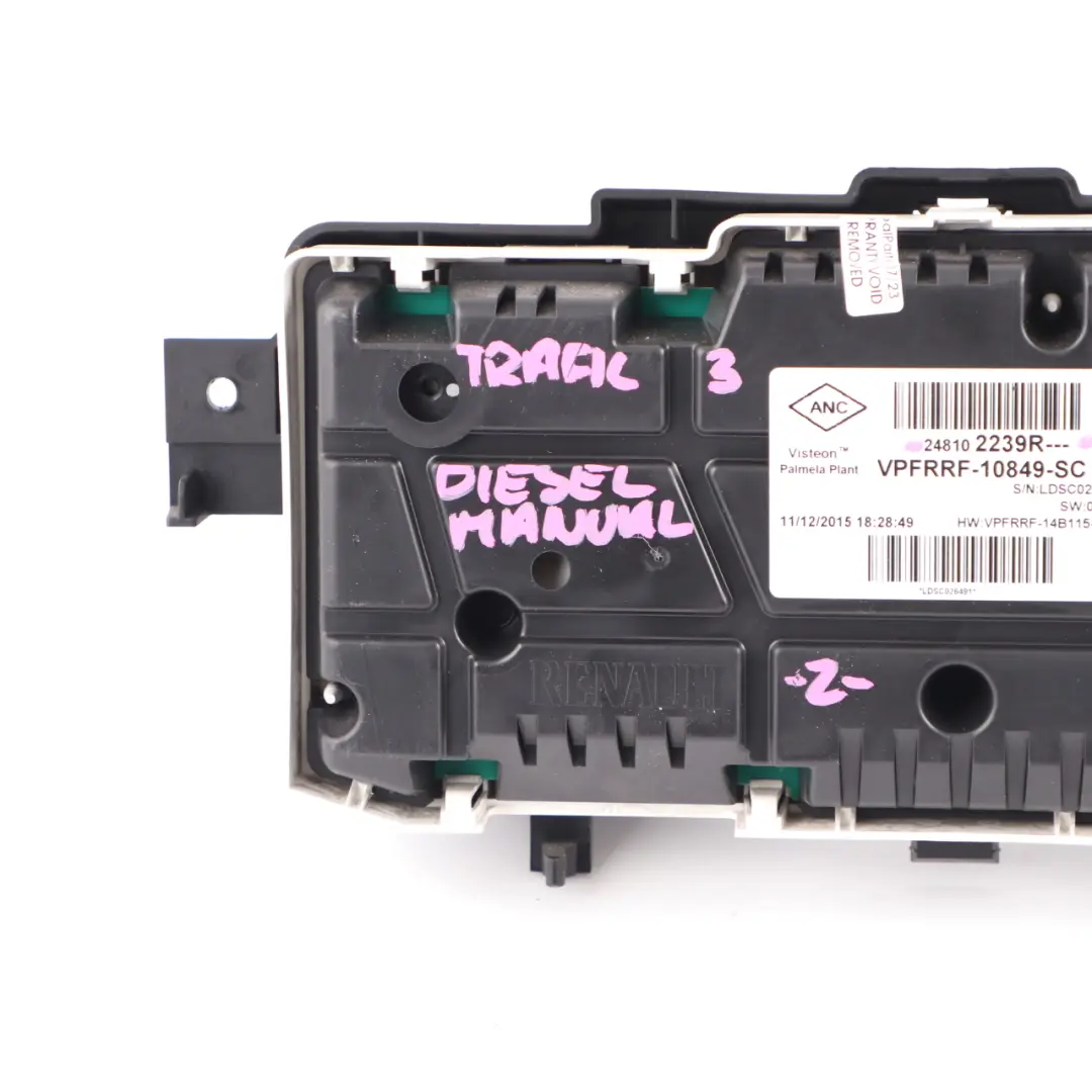 Renault Trafic 3 Diesel Instrument Cluster Speedo Clocks Meter Manual - SKU rhd-248102239R - Part number 248102239R