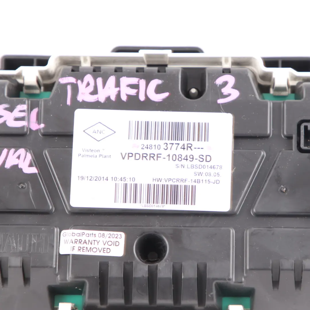 Instrument Cluster Speedo Clocks Meter Manual to Renault Trafic 3 Diesel with Part number 248103774R Renault Trafic 3 Diesel Instrument Cluster Speedo Clocks Meter Manual - SKU rhd-248103774R - Part number 248103774R