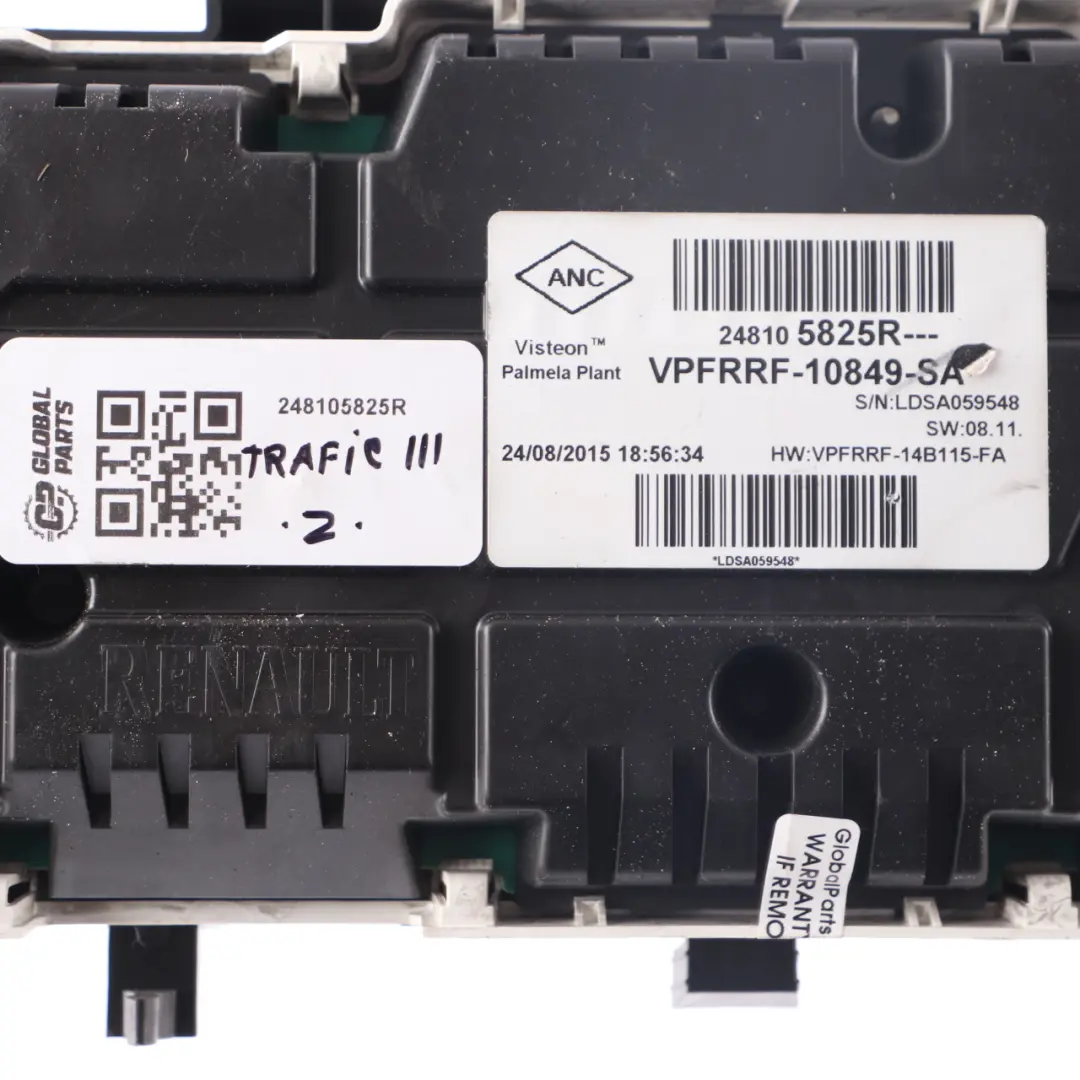 Renault Trafic Instrument Cluster Diesel Speedo Clocks Meter Manual - SKU rhd-248105825R - Part number 248105825R