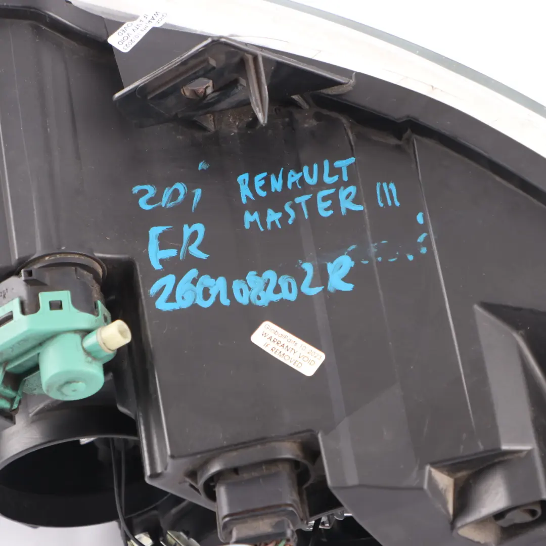 Headlight Lamp Front Right O/S to Renault Master 3 Vauxhall Movano B with Part number 260108202R Renault Master 3 Vauxhall Movano B Headlight Lamp Front Right O/S - SKU rhd-260108202R - Part number 260108202R