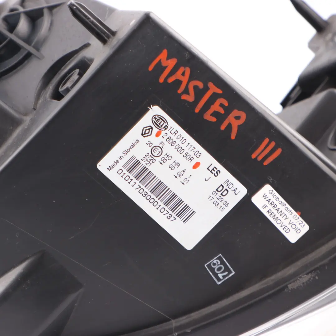 Headlight Lamp Front Left N/S to Renault Master 3 Vauxhall Movano B with Part number 260600050R Renault Master 3 Vauxhall Movano B Headlight Lamp Front Left N/S - SKU rhd-260600050R - Part number 260600050R