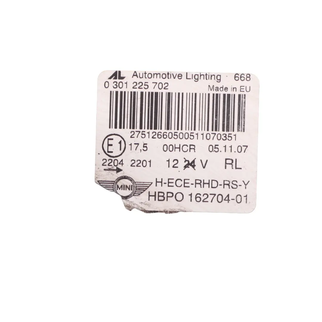Mini R55 R56 R57 Headlight Headlamp Lamp Light Right Turn Indicator Yellow O/S - SKU rhd-2751266-3 - Part number 2751266