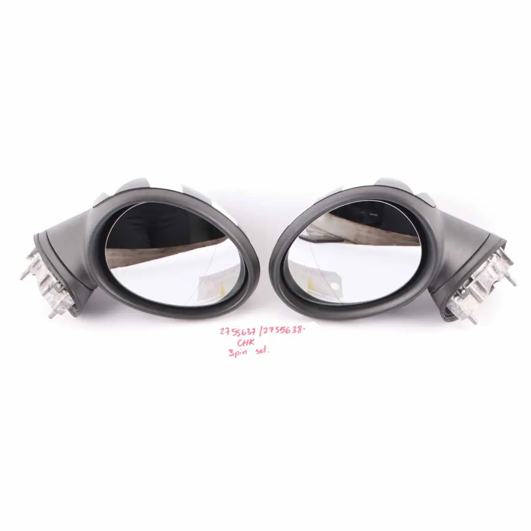 Left Right Door Wing Mirror N/O/S Checkered 3 Pins Set to Mini Cooper R55 R56 with Part number 2755637 2755638 Mini Cooper R55 R56 Left Right Door Wing Mirror N/O/S Checkered 3 Pins Set - SKU rhd-2755637 / 2755638-CHK - Part number 2755637 2755638