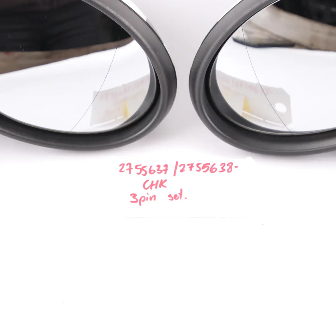 Left Right Door Wing Mirror N/O/S Checkered 3 Pins Set to Mini Cooper R55 R56 with Part number 2755637 2755638 Mini Cooper R55 R56 Left Right Door Wing Mirror N/O/S Checkered 3 Pins Set - SKU rhd-2755637 / 2755638-CHK - Part number 2755637 2755638