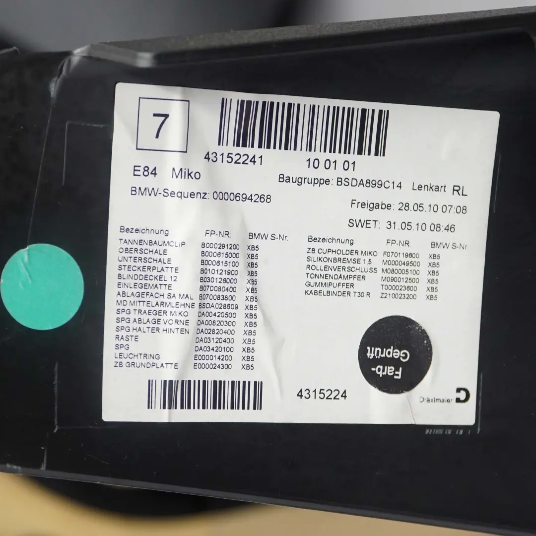 BMW X1 E84 2 Centre Console Black Retractable Sliding Armrest Phone Holder - SKU rhd-2993635-2 - Part number 2993635