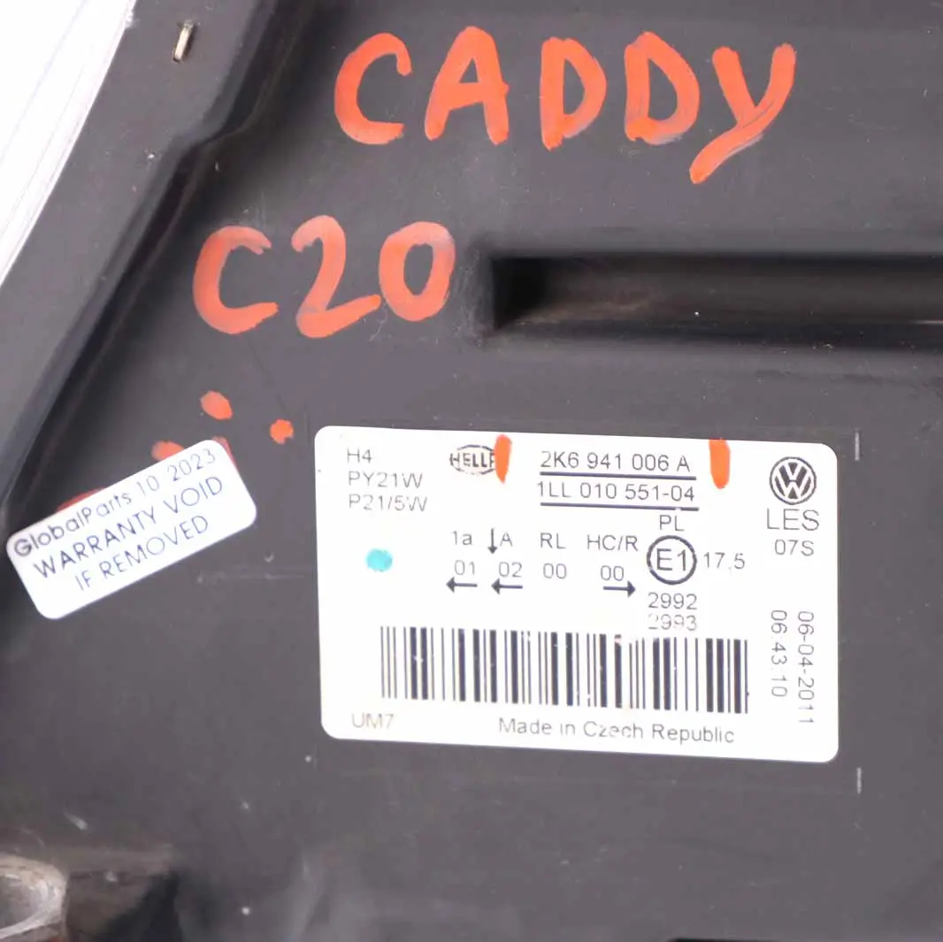 2K Headlight Headlamp Front Right O/S Lamp to VW Volkswagen Caddy C20 with Part number 2K6941006A VW Volkswagen Caddy C20 2K Headlight Headlamp Front Right O/S Lamp - SKU rhd-2K6941006A - Part number 2K6941006A