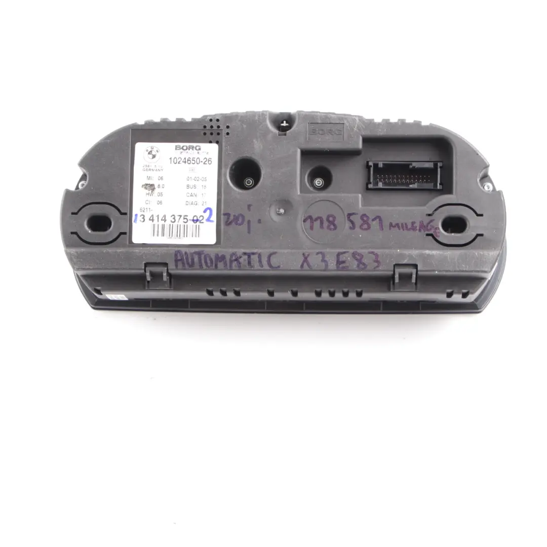 Instrument Cluster Speedo Clocks Petrol Automatic to BMW X3 Series E83 with Part number 3414375 BMW X3 Series E83 Instrument Cluster Speedo Clocks Petrol Automatic - SKU rhd-3414375-2 - Part number 3414375