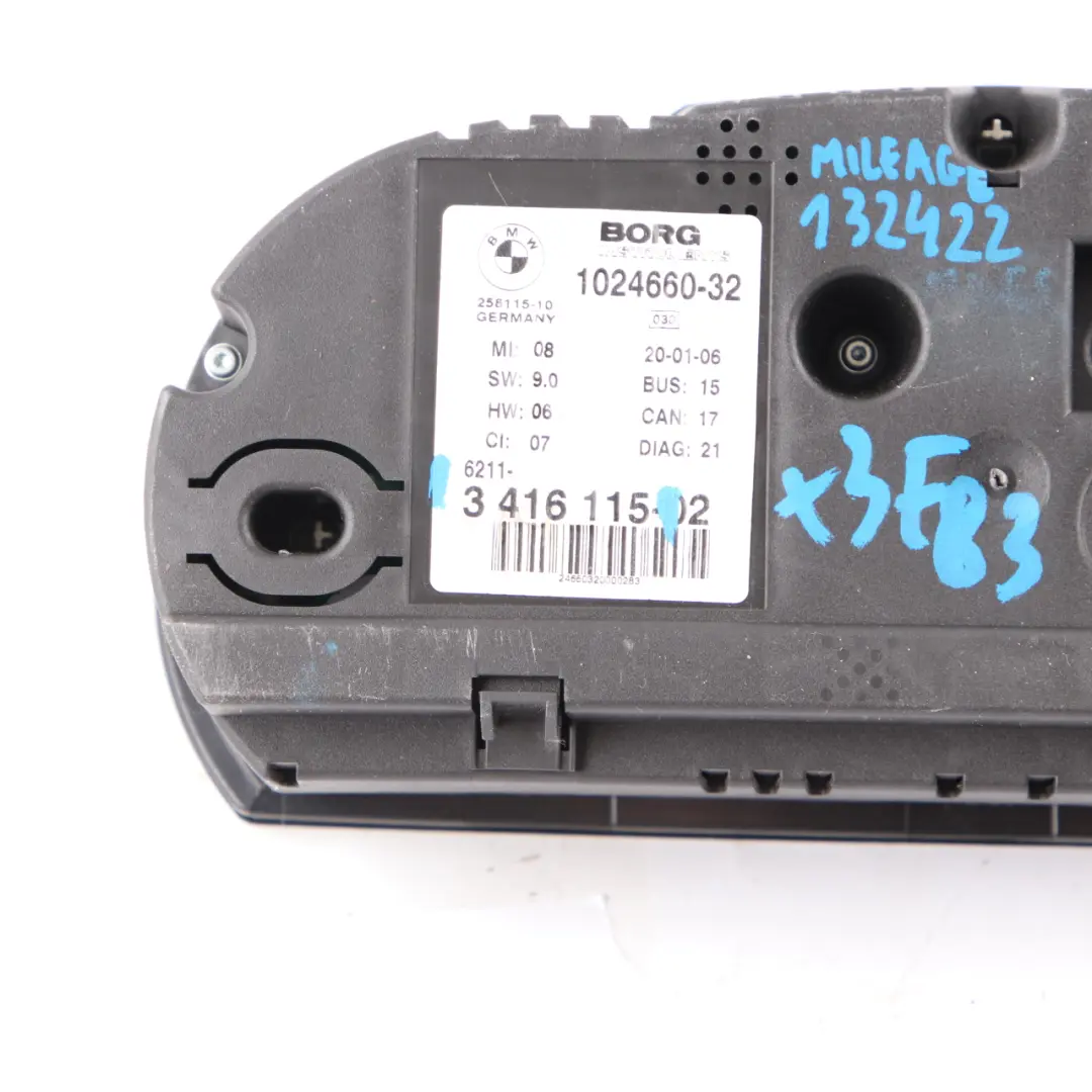 Instrument Cluster Speedo Clocks Petrol Manual Transmission to BMW X3 E83 with Part number 3416115 BMW X3 E83 Instrument Cluster Speedo Clocks Petrol Manual Transmission - SKU rhd-3416115-1 - Part number 3416115