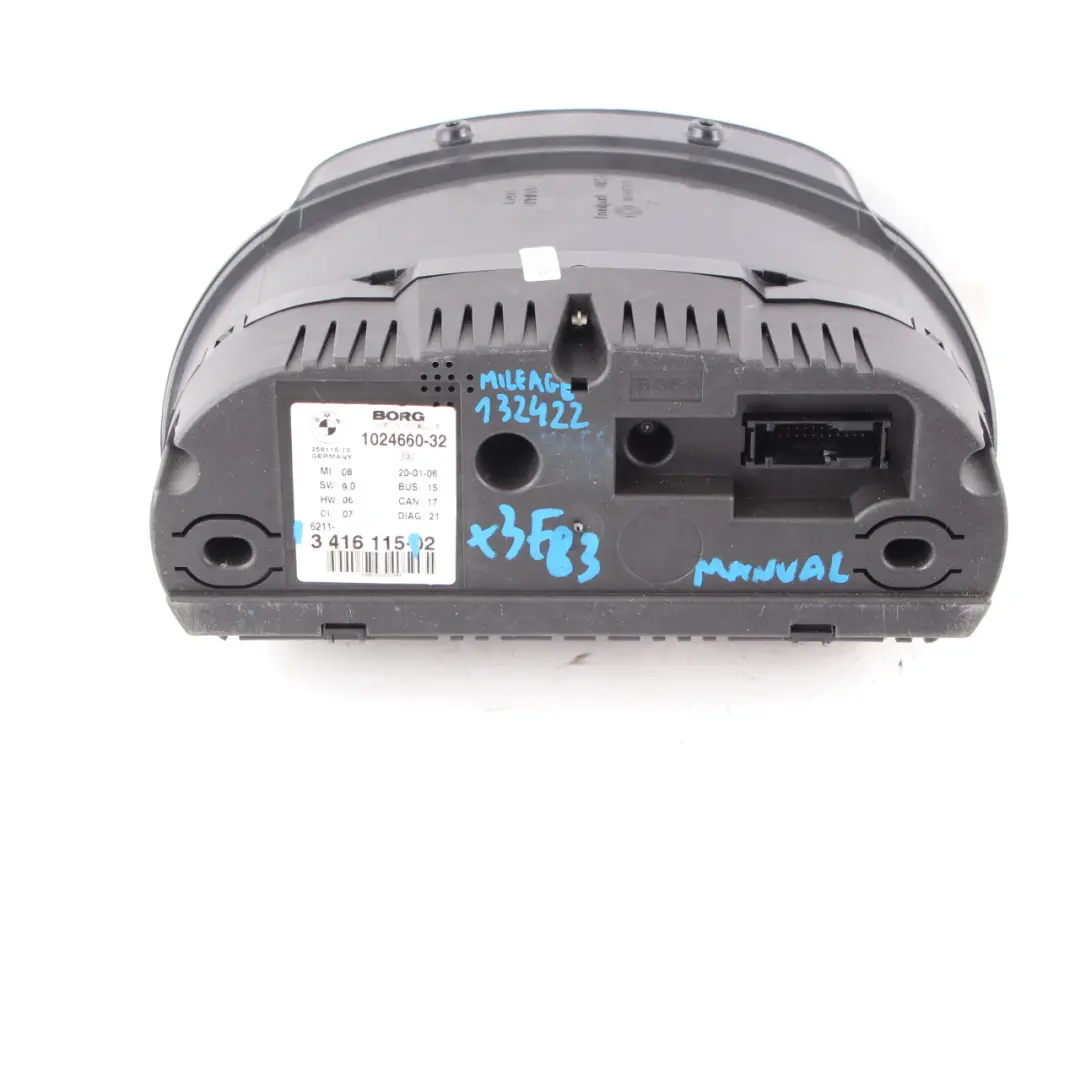 Instrument Cluster Speedo Clocks Petrol Manual Transmission to BMW X3 E83 with Part number 3416115 BMW X3 E83 Instrument Cluster Speedo Clocks Petrol Manual Transmission - SKU rhd-3416115-1 - Part number 3416115