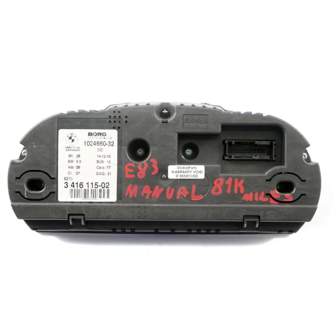 Instrument Cluster Speedo Clocks Petrol Manual Transmission to BMW X3 E83 with Part number 3416115 BMW X3 E83 Instrument Cluster Speedo Clocks Petrol Manual Transmission - SKU rhd-3416115 - Part number 3416115